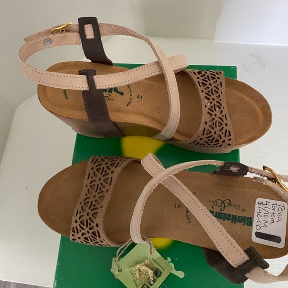 BioNatura Beige and Brown Leather Wedge Sandals - Picture 2 of 11